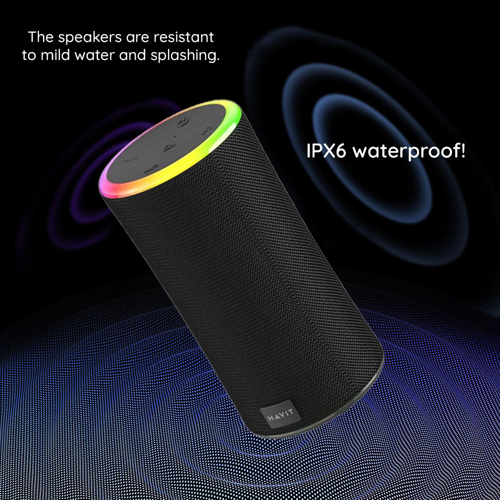 HAVIT SK833BT Portable Bluetooth Speaker, 2 x 10W, RGB, Waterproof, Black