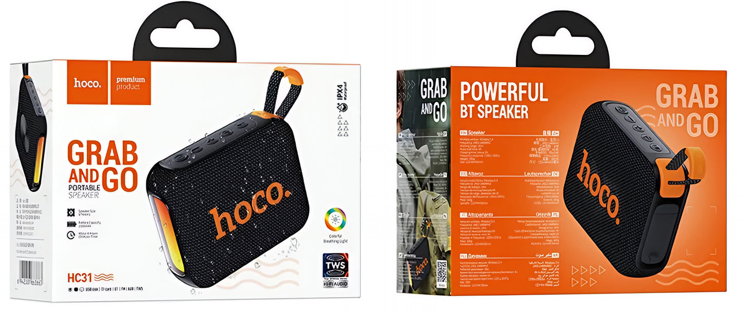 Cassa Portatile Bluetooth HOCO HC31, 10W, TWS, RGB, Impermeabile, Nera
