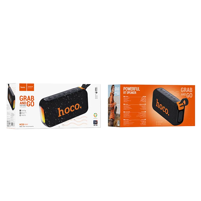 Cassa Portatile Bluetooth HOCO HC32, 2 x 10W, TWS, RGB, Nera