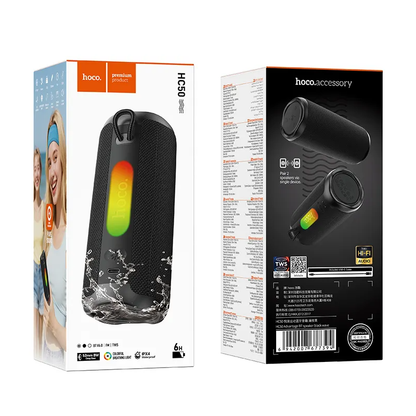 Cassa Portatile Bluetooth HOCO HC50, 8W, TWS, RGB, Impermeabile, Nera