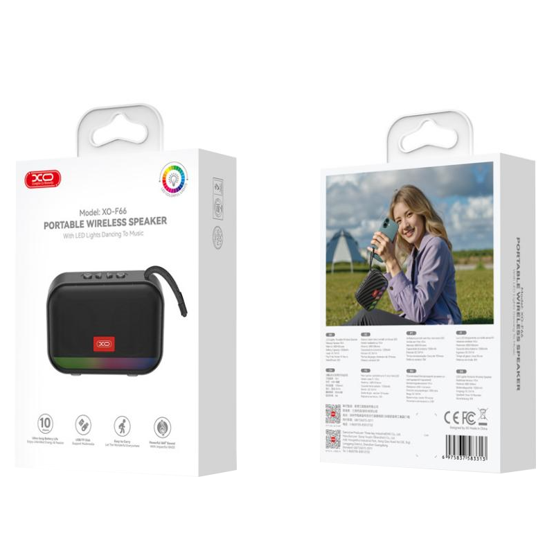 Cassa Portatile Bluetooth XO Design F66, 5W, RGB, Nera