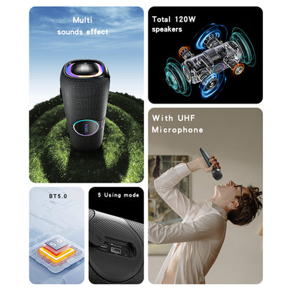 Cassa Bluetooth Yesido YSW21 Karaoke, 120W, RGB, Impermeabile, Nera