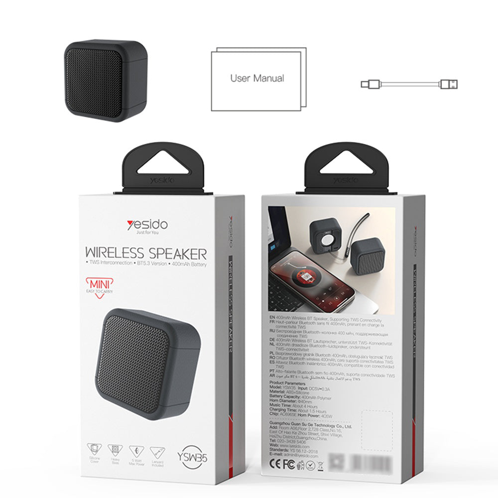 Yesido YSW35 Portable Bluetooth Speaker, 5W, TWS, Waterproof, Black
