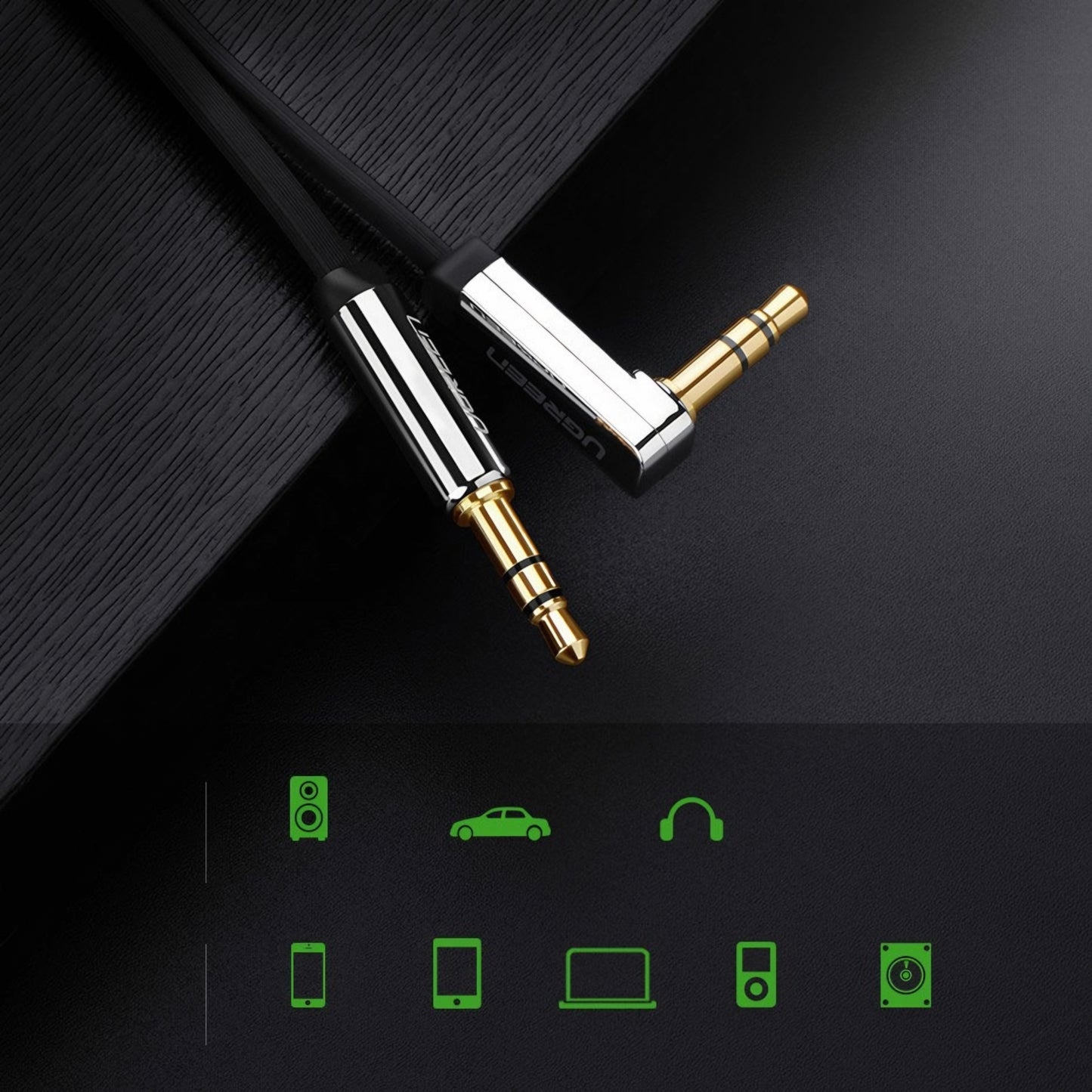 Cavo Audio 3.5mm - 3.5mm UGREEN AV119 Angled, 2m, Nero
