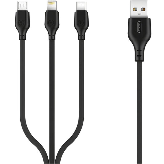 Cavo di Ricarica USB-A - Lightning / microUSB / USB-C XO Design NB103 3in1, 10W, 1m, Nero