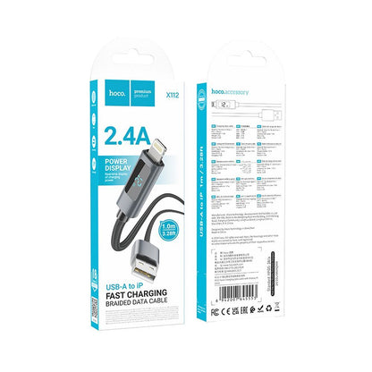 Cavo Dati e Ricarica USB-A - Lightning HOCO Display X112, 18W, 1m, Nero