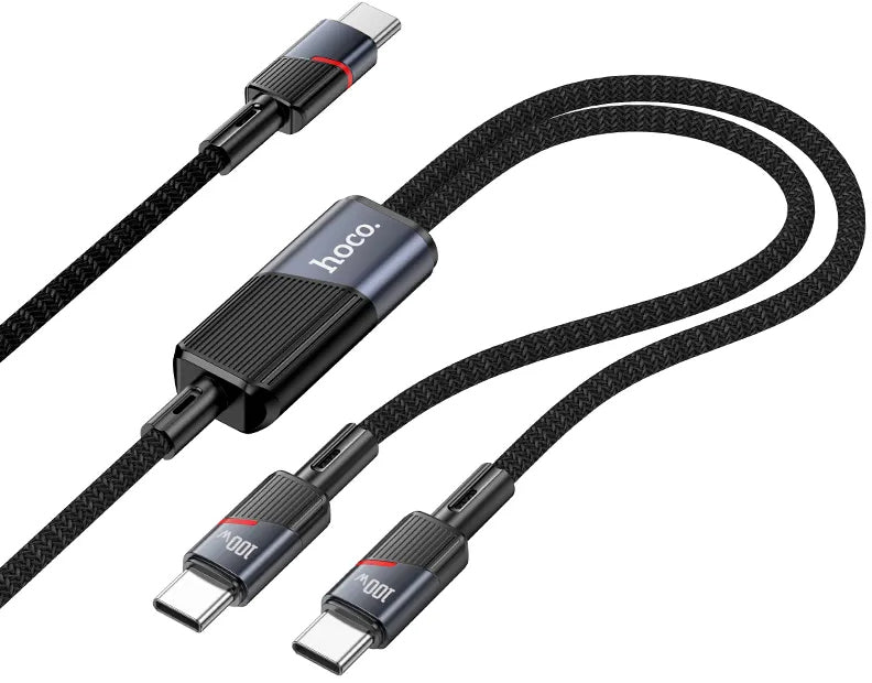 Cavo Dati e Ricarica USB-C - 2 x USB-C HOCO U139 2in1, 100W, 1.2m, Nero