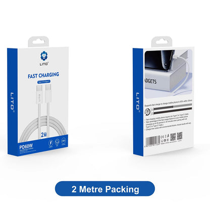 USB-C Data and Charging Cable - USB-C Lito LD04CC, 60W, 2m, White