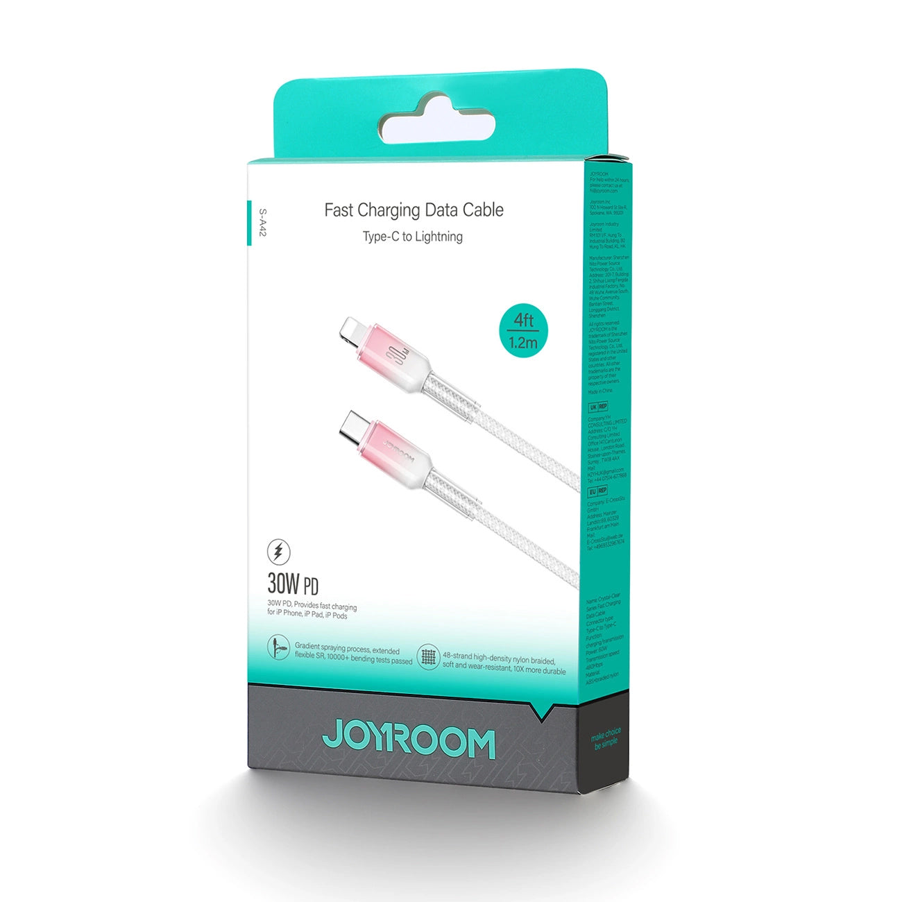 Cavo Dati e Ricarica USB-C - Lightning Joyroom S-A42, 30W, 1,2m, Bianco