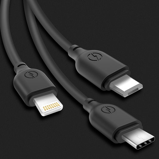 Cavo di Ricarica USB-A - Lightning / microUSB / USB-C XO Design NB103 3in1, 10W, 1m, Nero