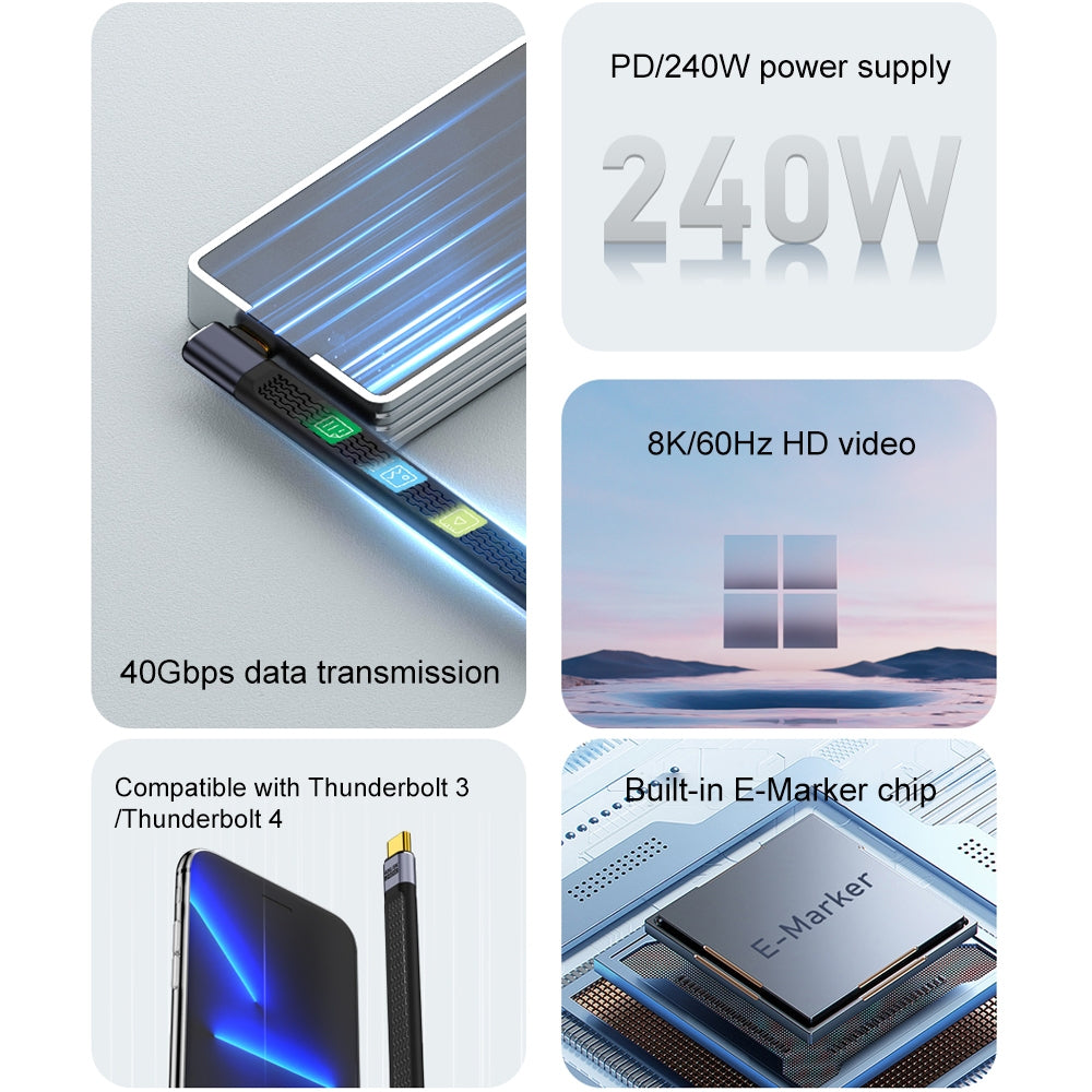 Cavo Dati e Ricarica USB-C - USB-C OEM Angled 8K Video Version 3, 240W, 0.15m, Nero