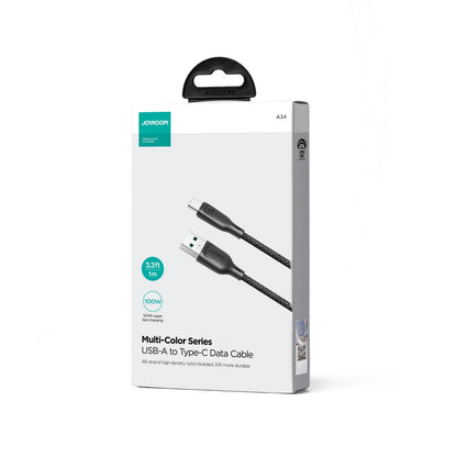 USB-A to USB-C Data and Charging Cable Joyroom Multi-Color S-A34, 100W, 1m, Black