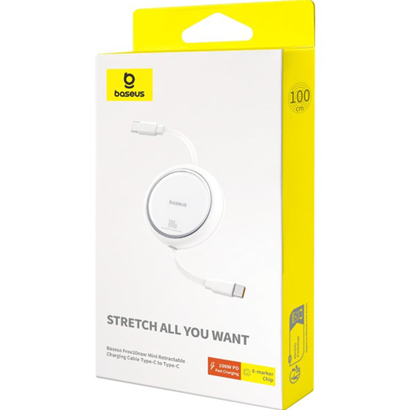 Cavo Dati e Ricarica USB-C - USB-C Baseus Free2Draw Mini Retractable, 100W, 1m, Bianco P10364500211-00