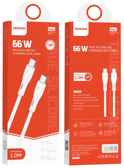 Cavo Dati e Ricarica USB-C - USB-C Sendem M36C, 66W, 1m, Bianco