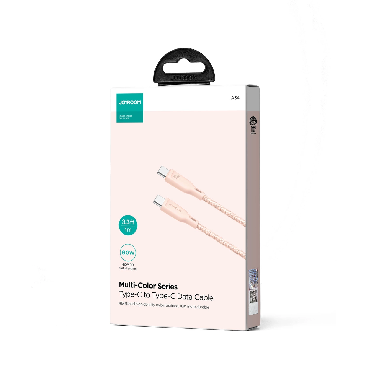 Cavo Dati e Ricarica USB-C - USB-C Joyroom S-A34, 60W, 1m, Rosa