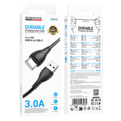 Cavo Dati e Ricarica USB-A - USB-C Borofone BX121 Energy, 18W, 1m, Nero