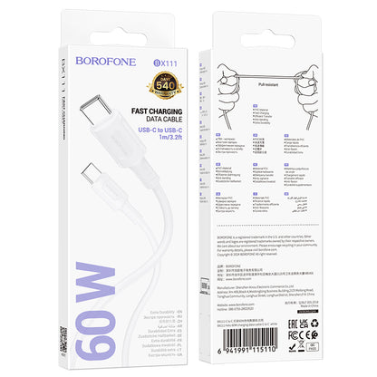 Cavo dati e ricarica USB-C - USB-C Borofone BX111 Feliz, 60W, 1m, bianco 