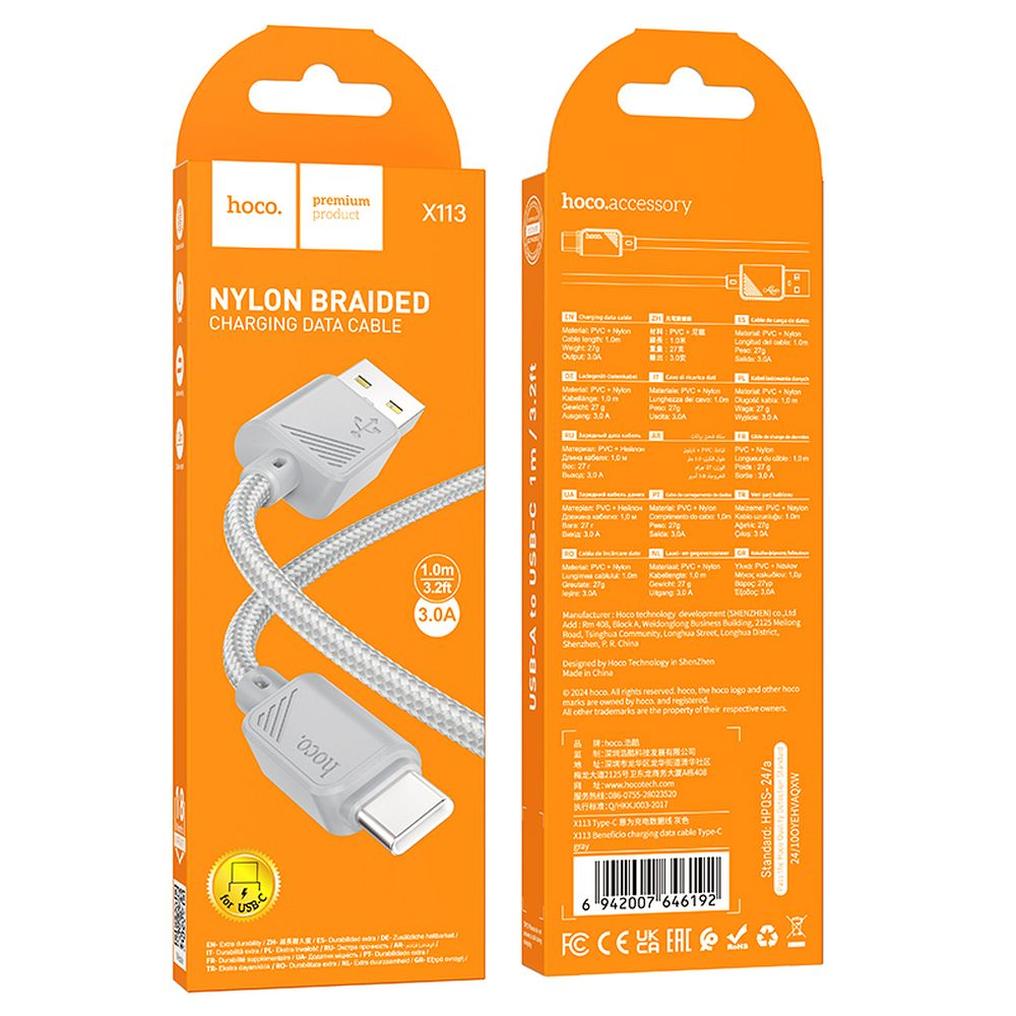 Cavo Dati e Ricarica USB-A - USB-C HOCO X113, 18W, 1m, Grigio