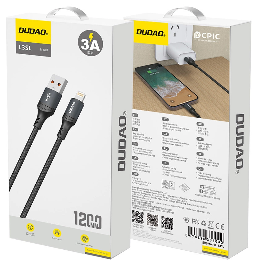 Cavo Dati e Ricarica USB-A - Lightning Dudao L3SL, 30W, 1,2m, Nero
