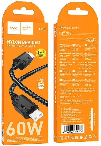 Cavo Dati e Ricarica USB-C - USB-C HOCO X113, 60W, 1m, Nero