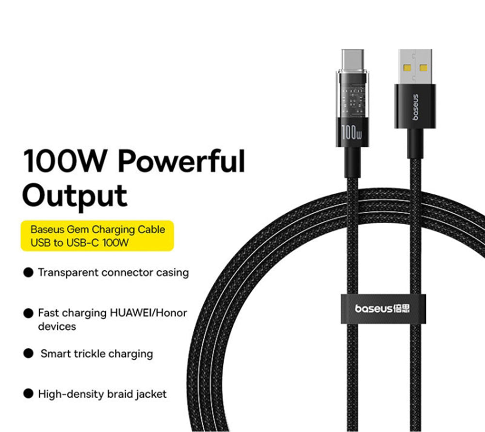 Cavo Dati e Ricarica USB-A - USB-C Baseus Gem, 100W, 2m, Nero P10373002111-01