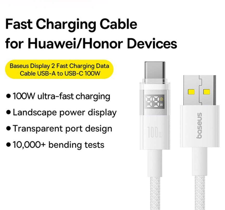 Cavo Dati e Ricarica USB-A - USB-C Baseus Display 2, 100W, 2m, Bianco P10382701211-01
