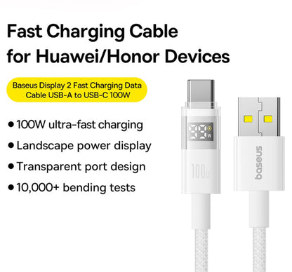 Cavo Dati e Ricarica USB-A - USB-C Baseus Display 2, 100W, 2m, Bianco P10382701211-01