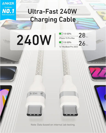 USB-C Data and Charging Cable - USB-C Anker, 240W, 0.9m, White A82E2H21