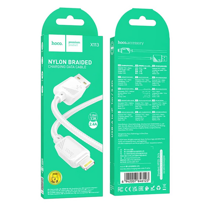 USB-A to Lightning Data and Charging Cable HOCO X113, 18W, 1m, White