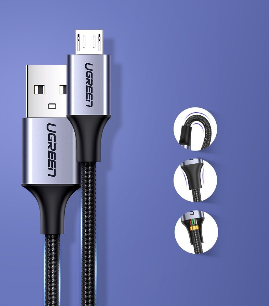 Cavo Dati e Ricarica USB-A - microUSB UGREEN US290, 18W, 2m, Nero