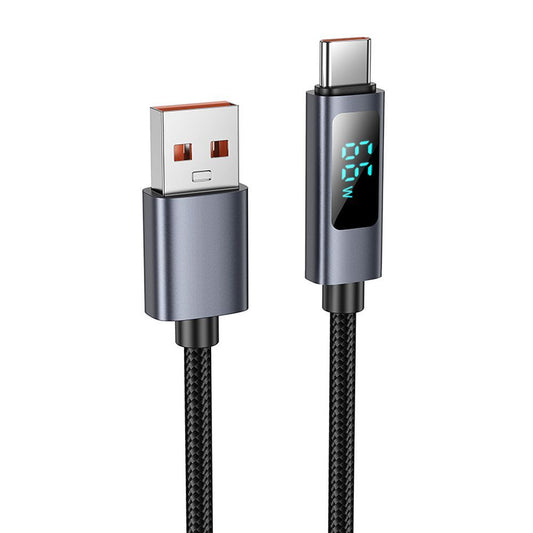 USB-A to USB-C Data and Charging Cable HOCO Display X112, 100W, 1m, Black
