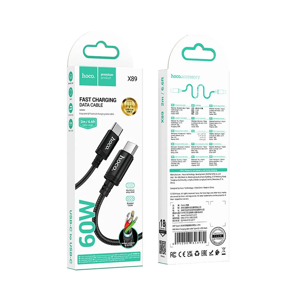 Cavo Dati e Ricarica USB-C - USB-C HOCO X89, 60W, 2m, Nero