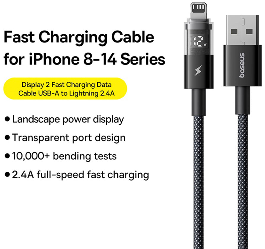 Cavo Dati e Ricarica USB-A - Lightning Baseus Display 2, 18W, 1m, Nero P10382700121-00