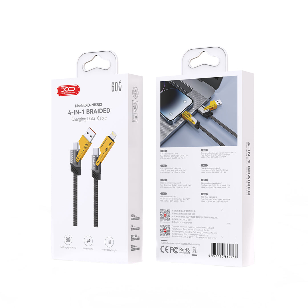 Cavo Dati e Ricarica USB-A / USB-C - Lightning / USB-C XO Design NB283, 60W, 1m, Grigio