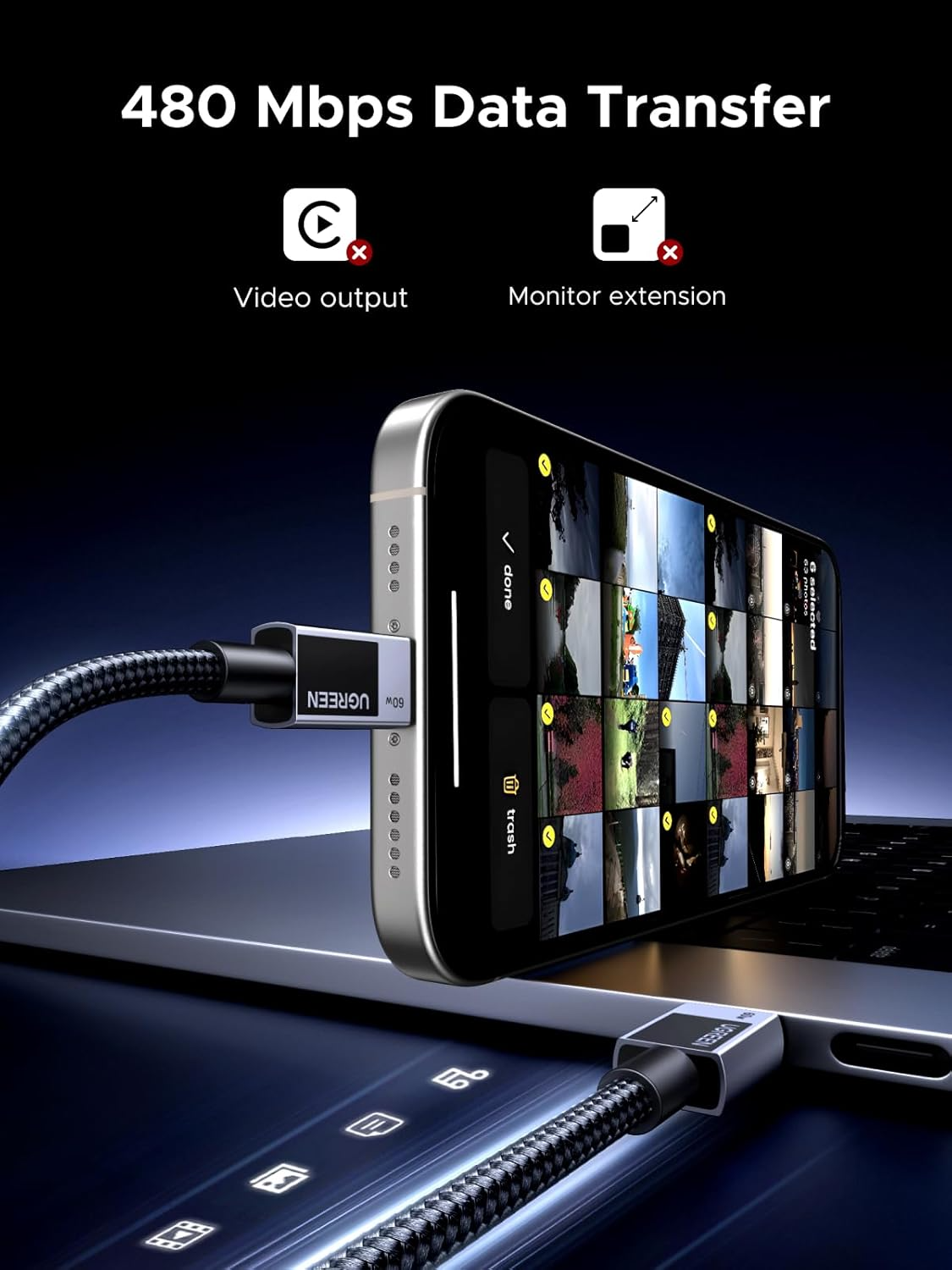 Cavo Dati e Ricarica USB-C - USB-C UGREEN L524, 60W, 2m, Grigio