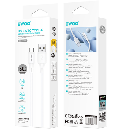 Cavo Dati e Ricarica USB-A - USB-C BWOO X329C, 18W, 1m, Bianco