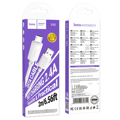 Cavo Dati e Ricarica USB-A - microUSB HOCO X88, 18W, 2m, Bianco