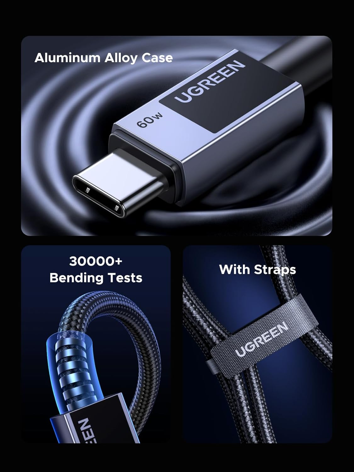 Cavo Dati e Ricarica USB-C - USB-C UGREEN L524, 60W, 2m, Grigio