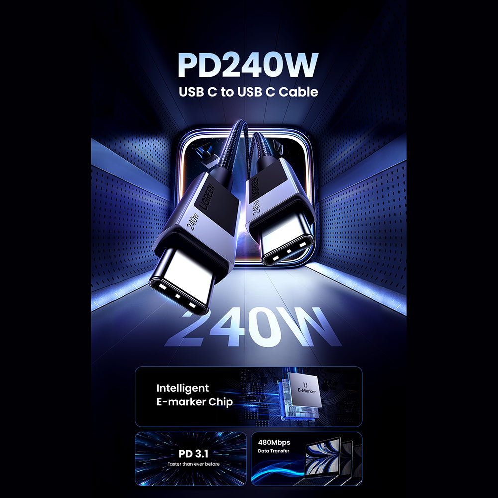 Cavo Dati e Ricarica USB-C - USB-C UGREEN L513, 240W, 2m, Nero