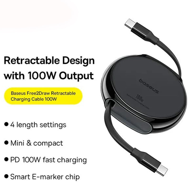 Cavo Dati e Ricarica USB-C - USB-C Baseus Pathfinder Retractable, 100W, 1m, Nero P10368400111-00
