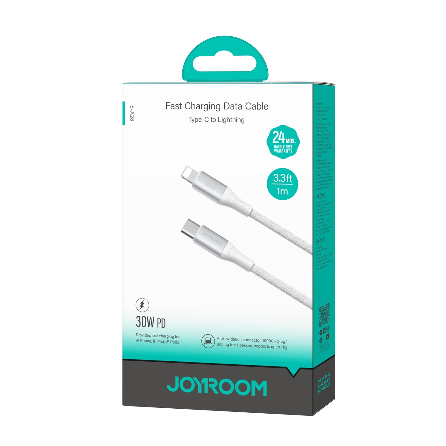 Cavo Dati e Ricarica USB-C - Lightning Joyroom S-A28 Flash, 30W, 1m, Bianco