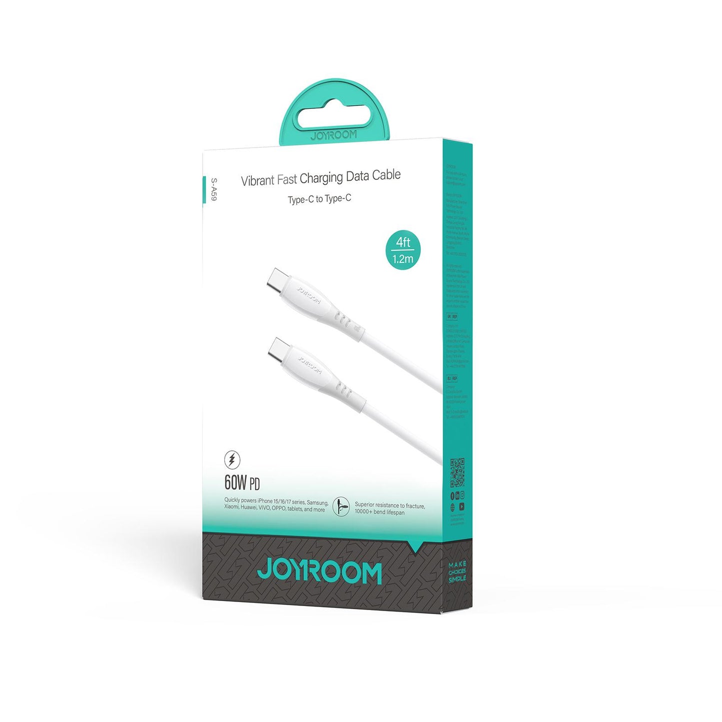 Cavo Dati e Ricarica USB-C - USB-C Joyroom S-A59 Vibrant, 60W, 1.2m, Bianco
