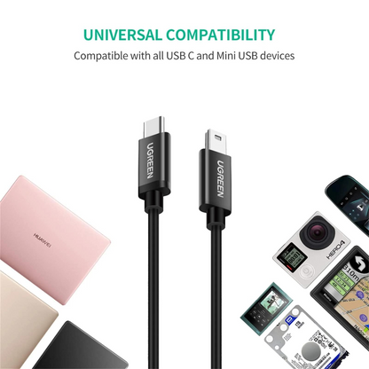 Cavo Dati e Ricarica USB-C - miniUSB UGREEN US242, 18W, 1m, Nero