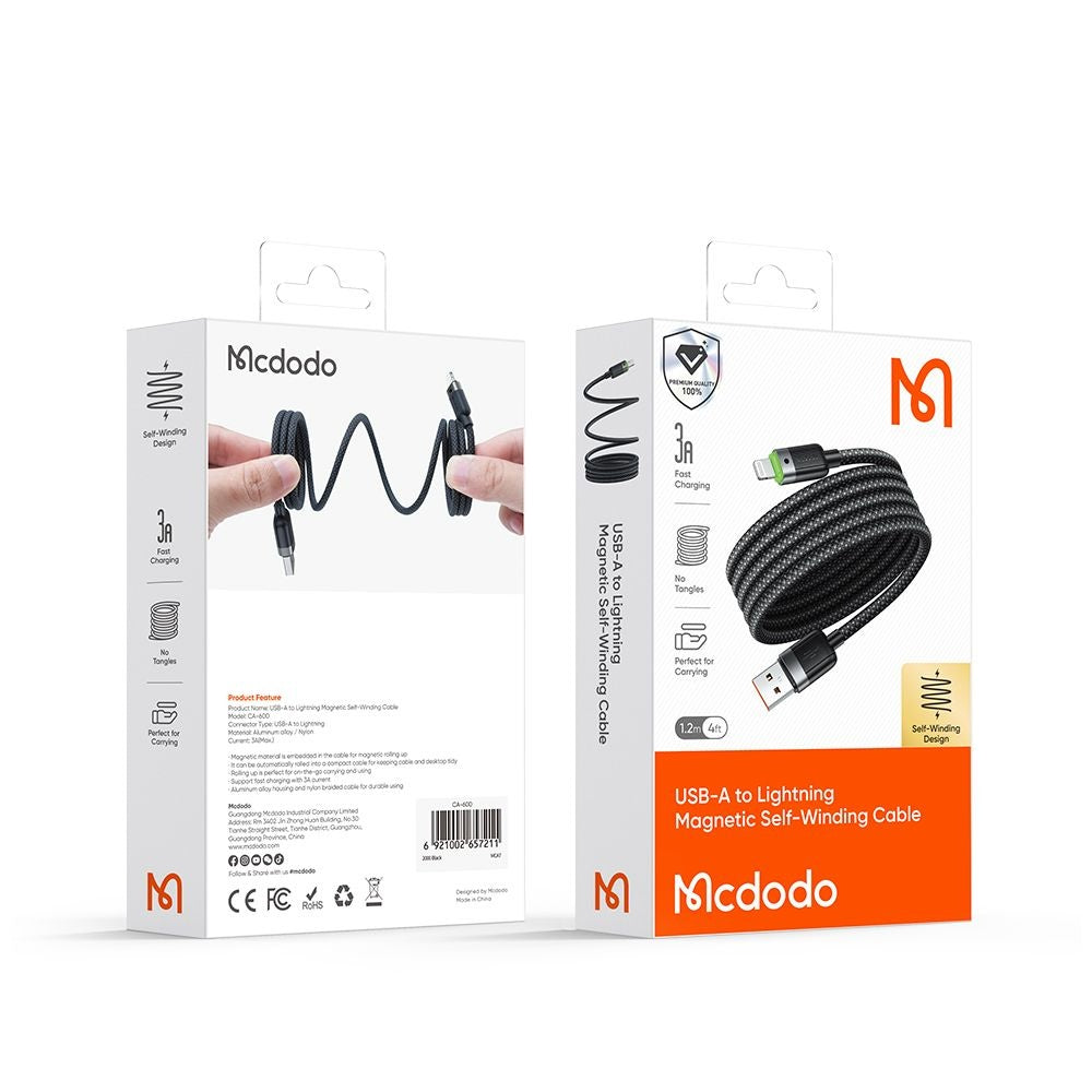 Cavo Dati e Ricarica USB-A - Lightning McDodo CA-6000 Self Winding, 18W, 1.2m, Nero