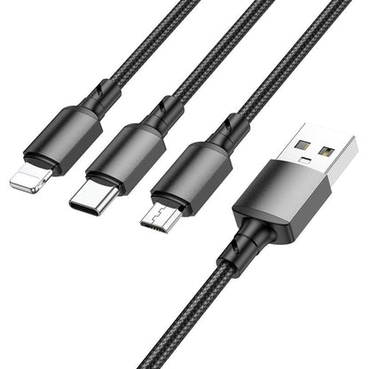 Cavo di Ricarica USB-A - Lightning / microUSB / USB-C Borofone BX72, 18W, 1m, Nero