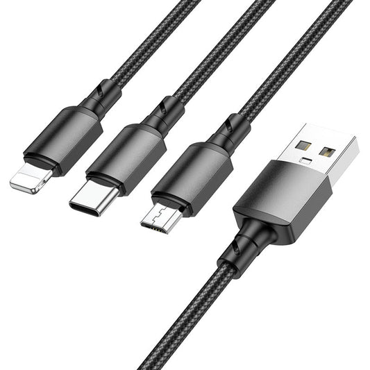 Cavo di Ricarica USB-A - Lightning / microUSB / USB-C Borofone BX72, 18W, 1m, Nero