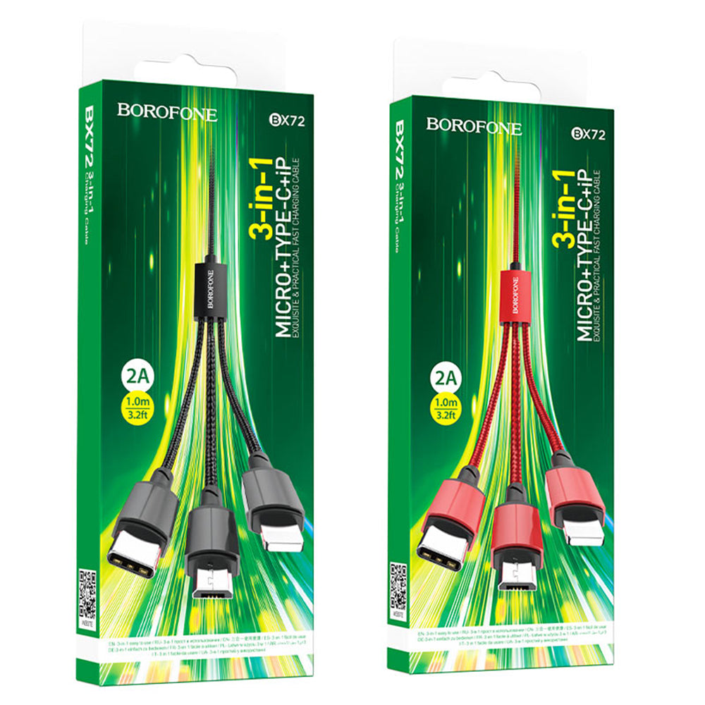 Cavo di Ricarica USB-A - Lightning / microUSB / USB-C Borofone BX72, 18W, 1m, Nero