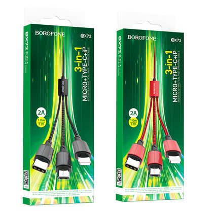 Cavo di Ricarica USB-A - Lightning / microUSB / USB-C Borofone BX72, 18W, 1m, Nero