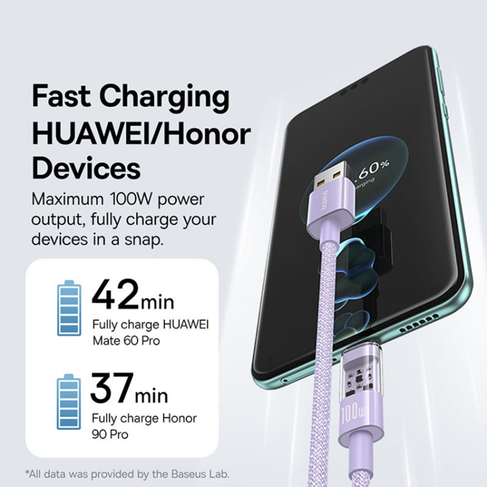 Baseus Gem USB-A to USB-C Data and Charging Cable, 100W, 1m, Purple P10373002511-00