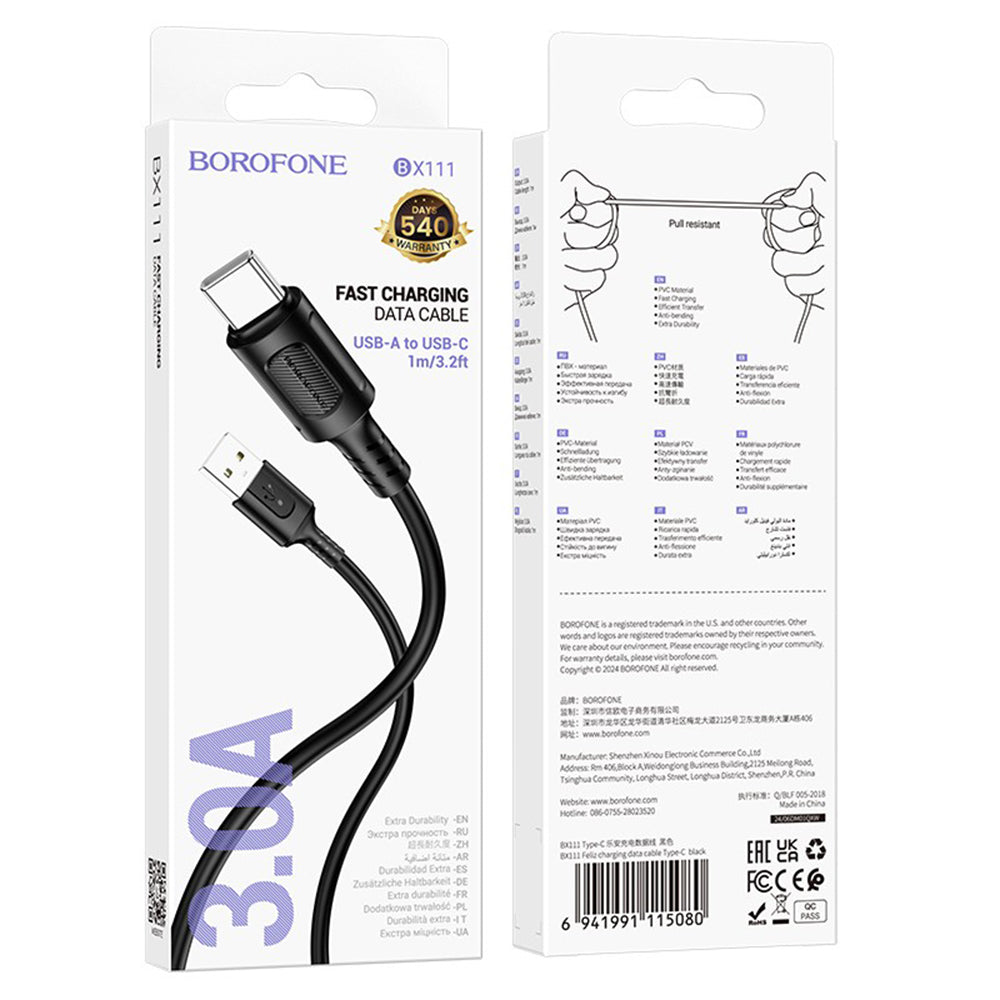 Cavo Dati e Ricarica USB-A - USB-C Borofone BX111 Feliz, 20W, 1m, Nero